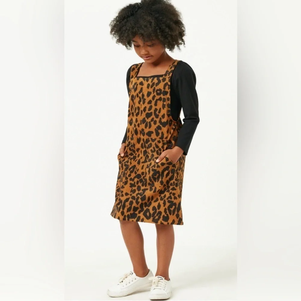 Hayden Girls Corduroy Leopard Overall Dress Size L (age 11/12)